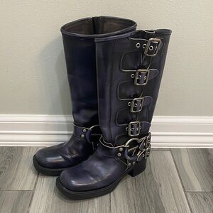 Miu Miu Purple buckle Knee-High Boots